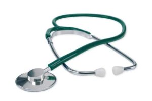 FONENDOSCOPIO PER ADULTO IN ALLUMINIO TESTA PIATTA DIAMETRO47 MM SINGOLO TUBO LUNGHEZZA 60 CM COLORE VERDE