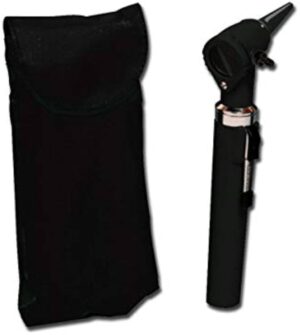 OTOSCOPIO IN PLASTICA ILLUMINAZIONE A FIBRE OTTICHE GIMALUXNERO LENTE INGRNDIMENTO 3X MOBILE IN ASTUCCIO NERO CON 14 MINISPECULUM DIAMETRO 2,5MM-4MM MONOUSO