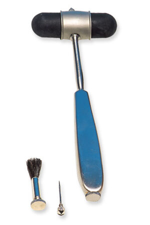 MARTELLO NEUROLOGICO DEJERINE GIMA 2000 CON MANICO IN PLASTICA E ACCIAIO INOX DI COLORE BLU MUNITO DI AGO E AGESIMETRO