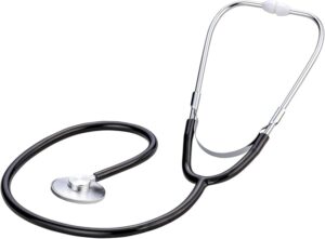 FONENDOSCOPIO PER ADULTO IN ALLUMINIO TESTA PIATTA DIAMETRO47 MM SINGOLO TUBO LUNGHEZZA 60 CM COLORE NERO